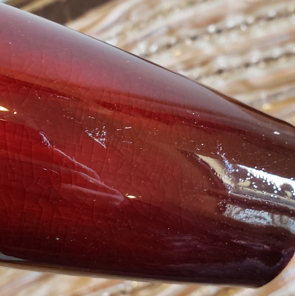 White & Red Ombre Ceramic Drip Crackle Glaze Table Vase MCM Christmas Holiday - Picture 2 of 10